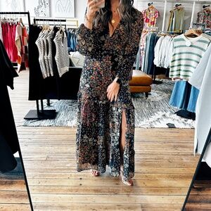 Black print ruffled Maxi
